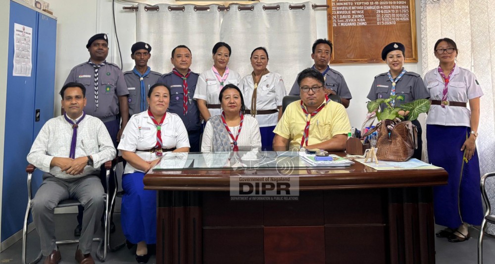 Members of the Bharat Scouts and Guides during the induction programme held at the District Education Office in Nagarajan, Dimapur, on May 21.